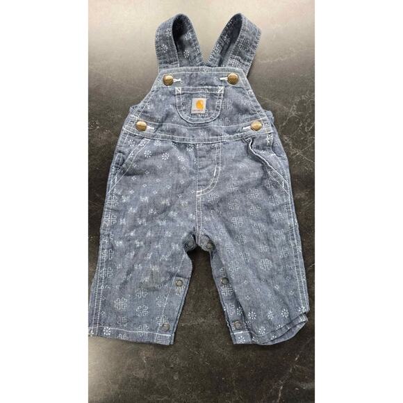 Carhartt Infant Denim Overalls 3M Blue Clover Print Baby Jumpsuit Romper - Picture 3 of 4